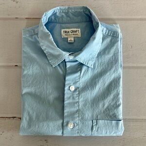 Button Down Short Sleeve Dress Shirt | Men's S | Blue Casual True Craft Top